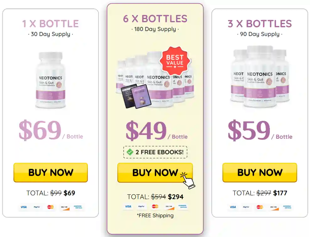 neotonics pricing options shown on the official website