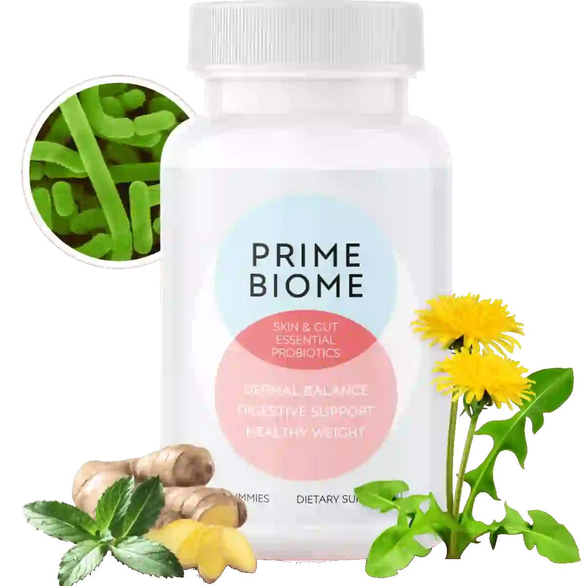 PrimeBiome reviews showing supplement bottle and official website details