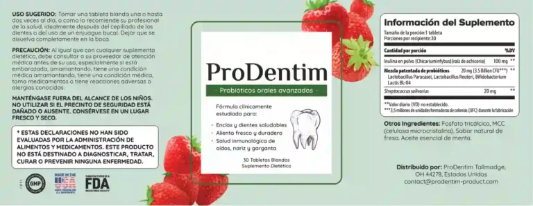 Prodentim ingredient label showing oral probiotic ingredients