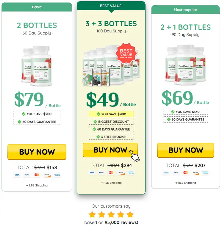 Prodentim pricing options shown on the official website